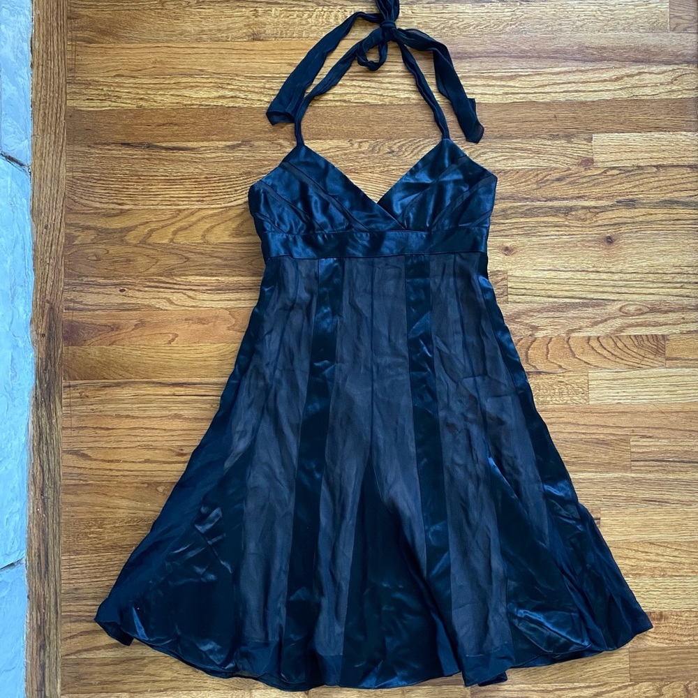 BCBGMaxAzria Black Satin Halter Dress Size 4